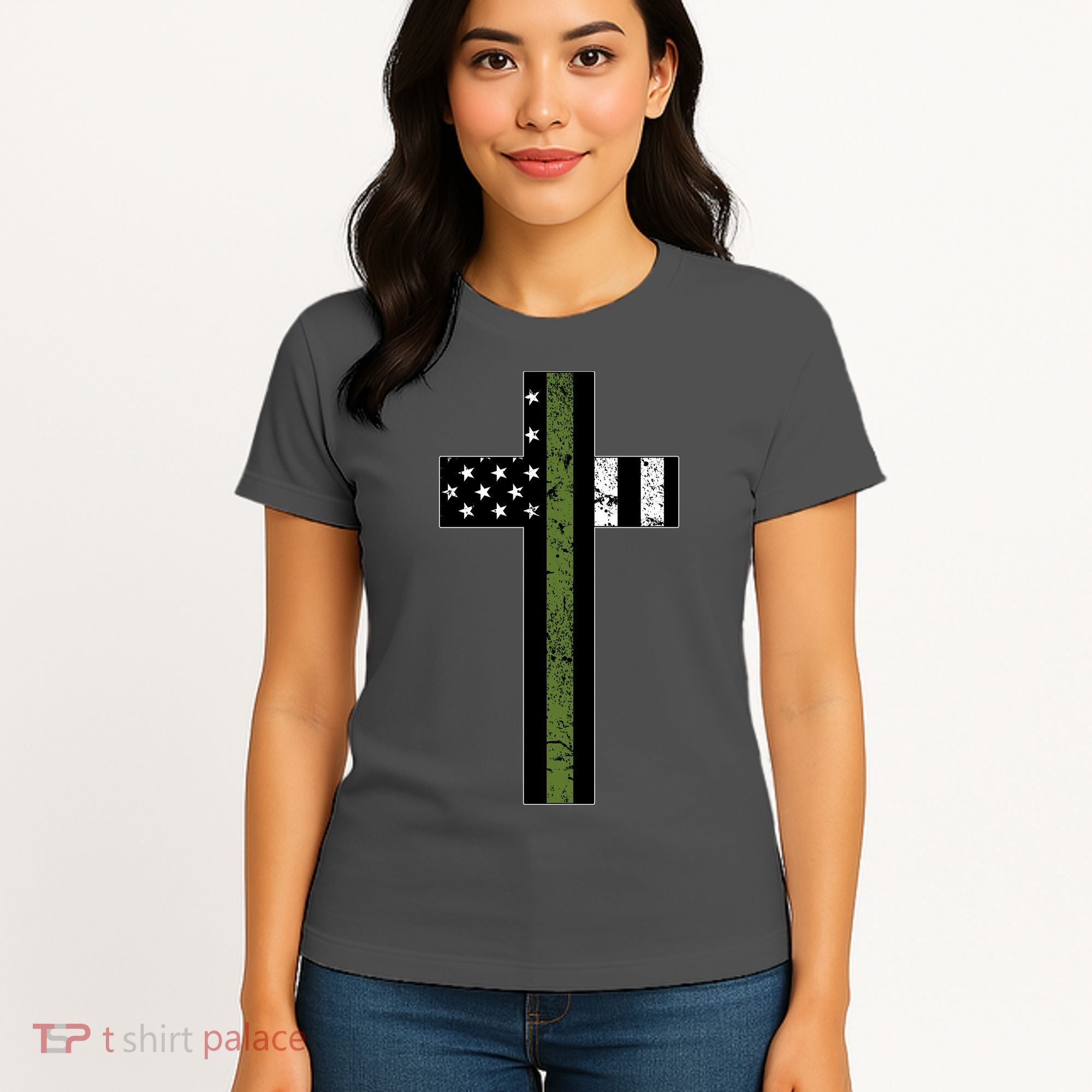 Thin Green Line Cross Military Women's T-Shirt