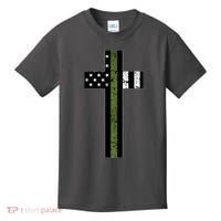 Thin Green Line Cross Military Kids T-Shirt thumb 0