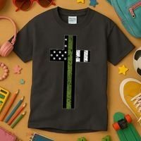 Thin Green Line Cross Military Kids T-Shirt thumb 3