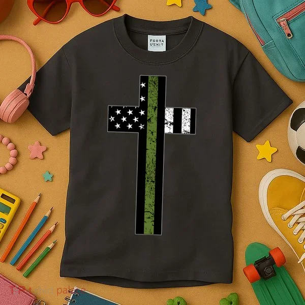 Thin Green Line Cross Military Kids T-Shirt