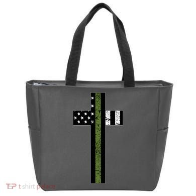 Thin Green Line Cross Military Tote Bag