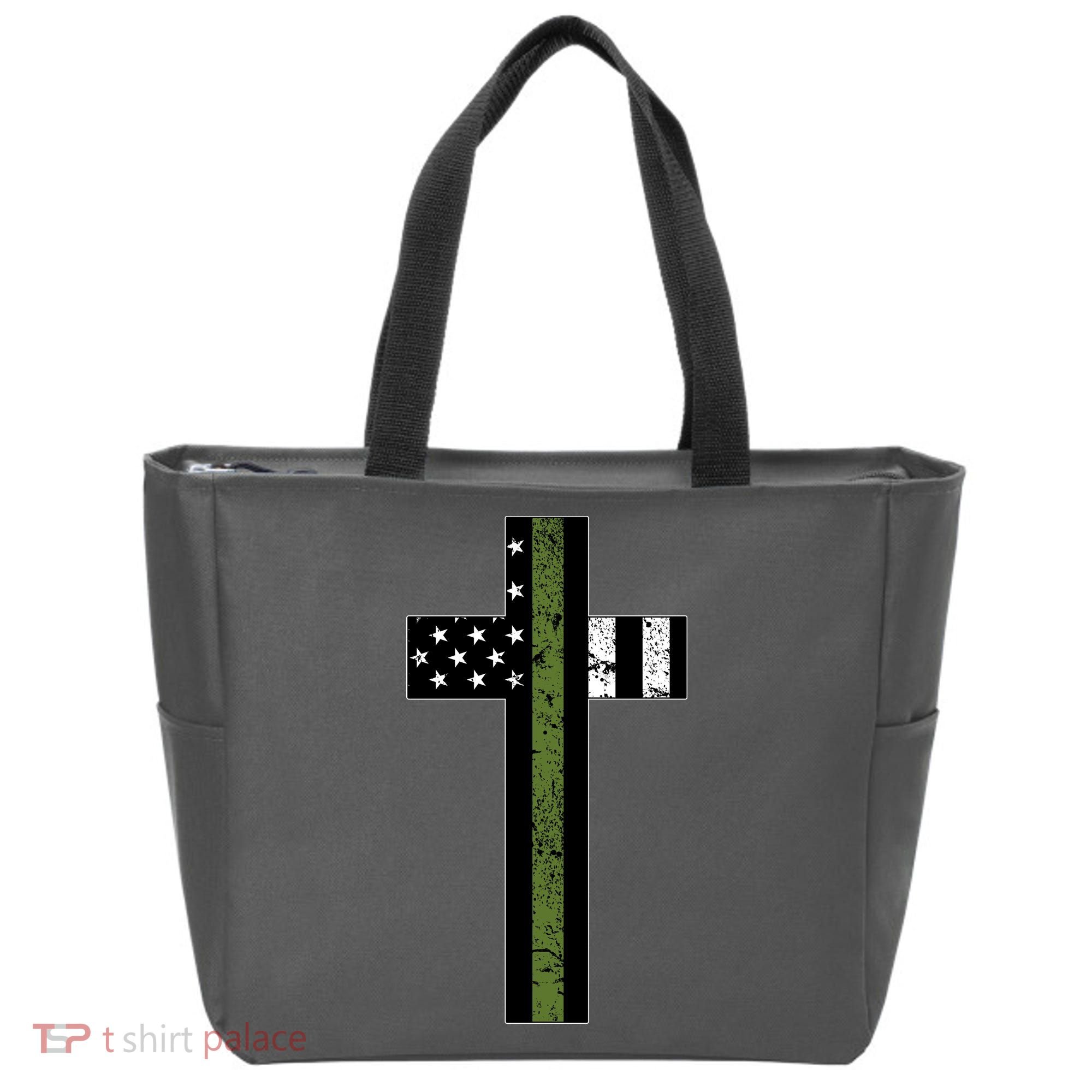 Thin Green Line Cross Military Tote Bag