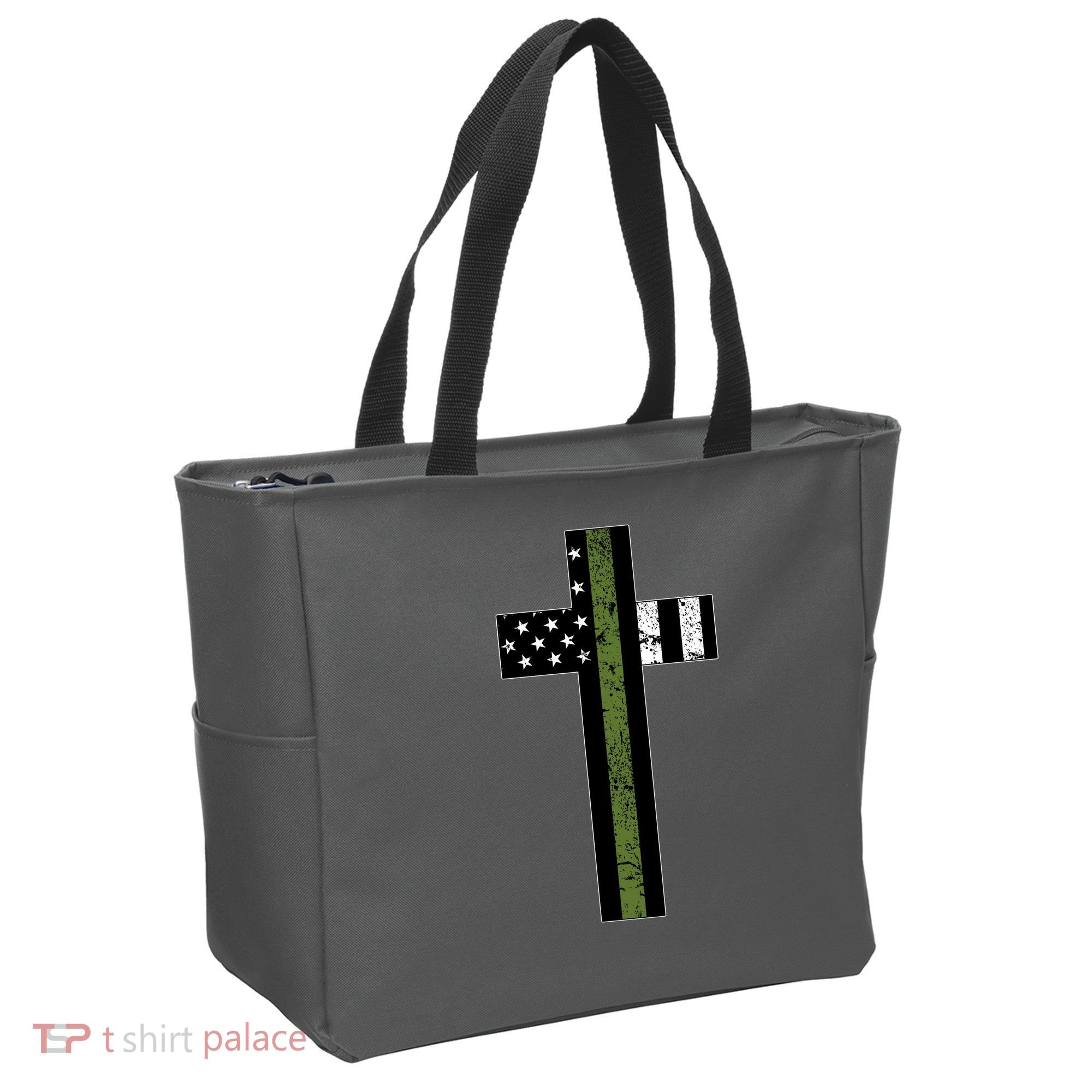 Thin Green Line Cross Military Tote Bag