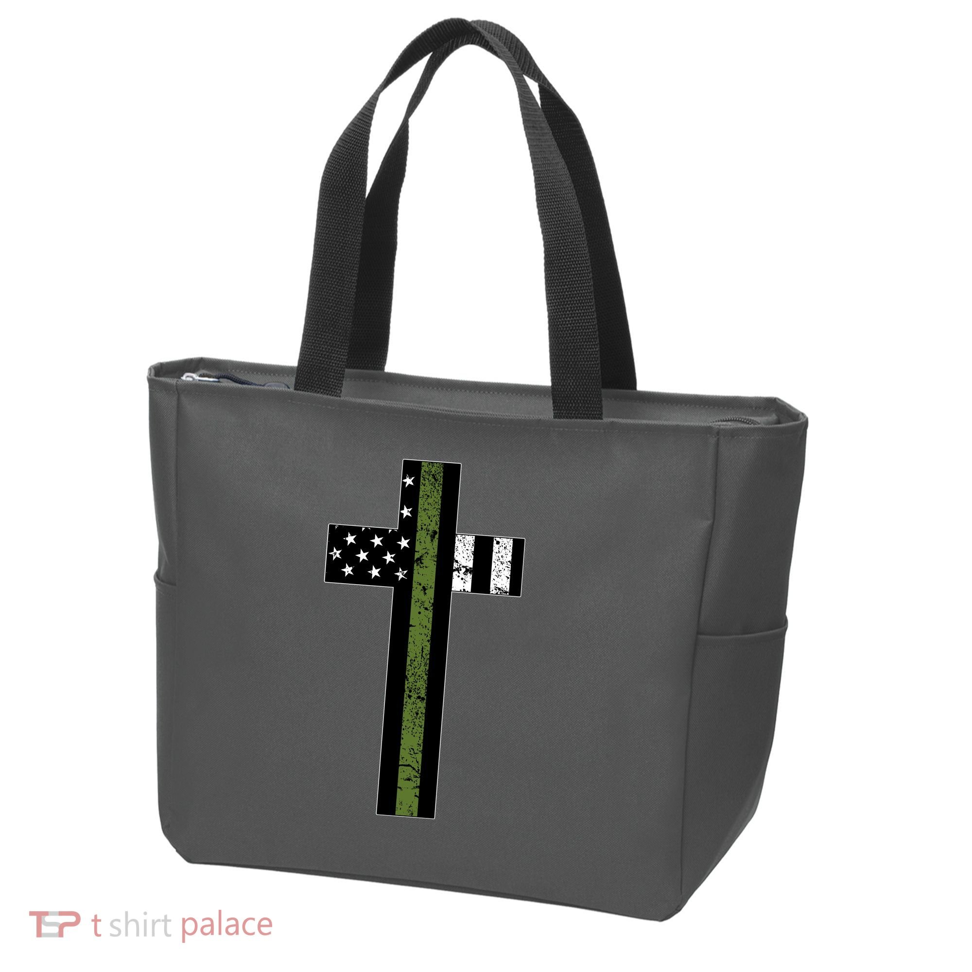 Thin Green Line Cross Military Tote Bag