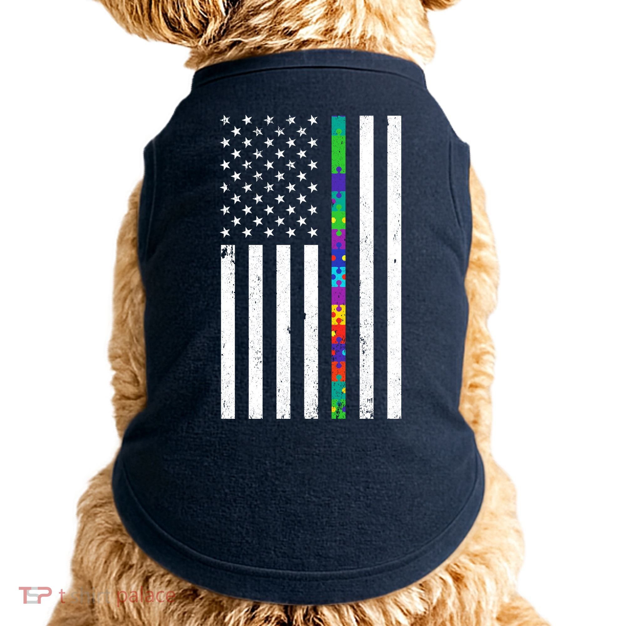 Thin Puzzle Line Autism Flag Doggie Tank