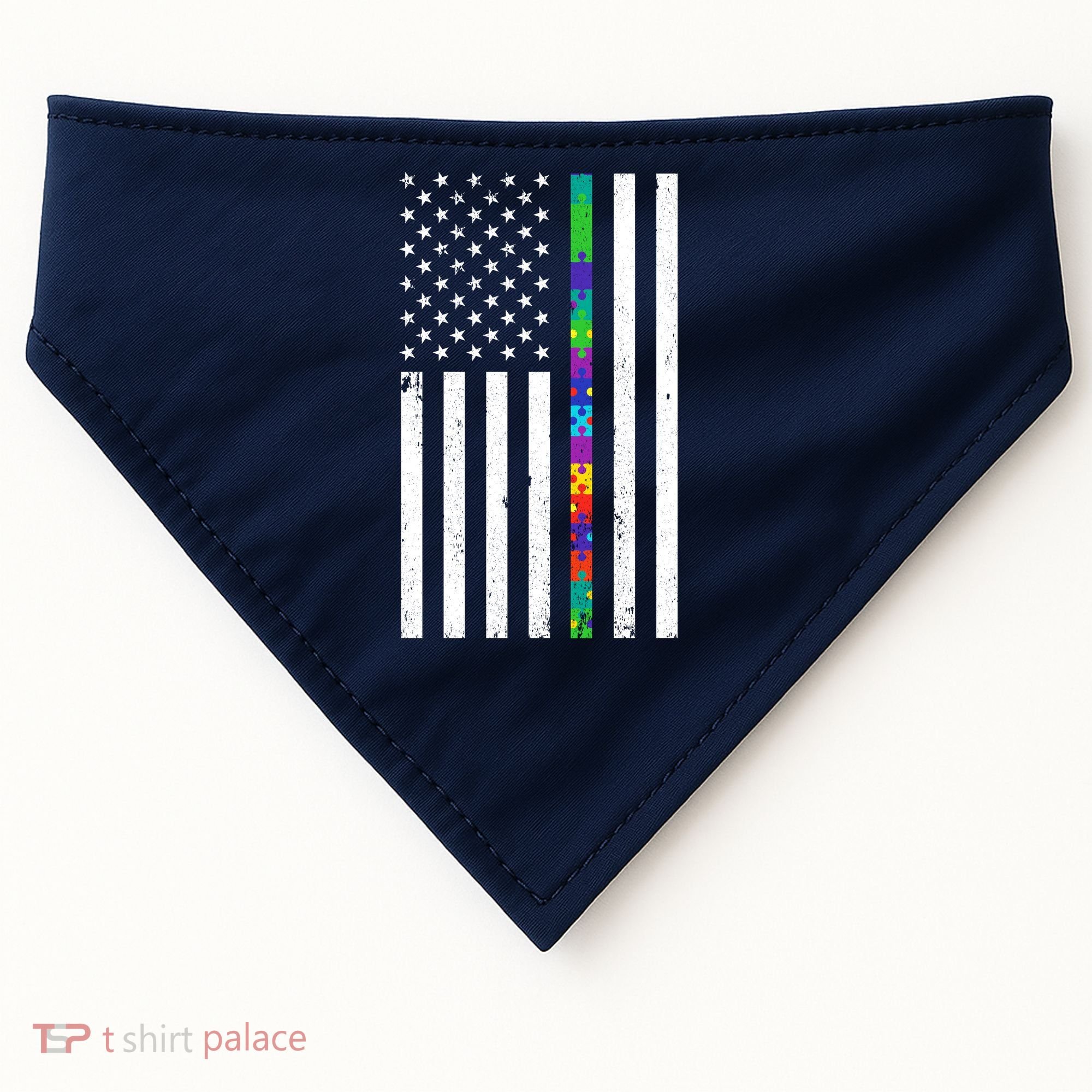 Thin Puzzle Line Autism Flag USA-Made Doggie Bandana