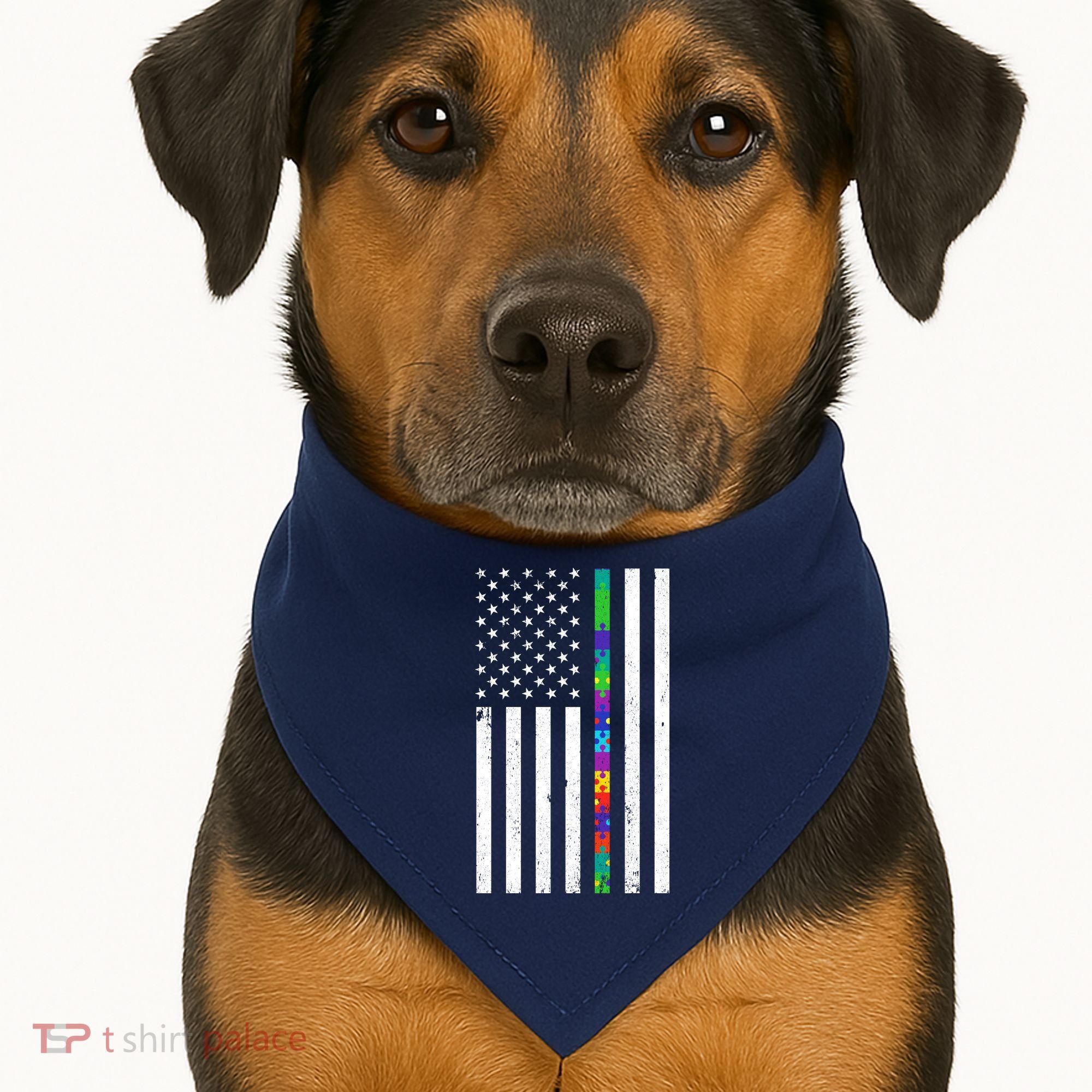 Thin Puzzle Line Autism Flag USA-Made Doggie Bandana