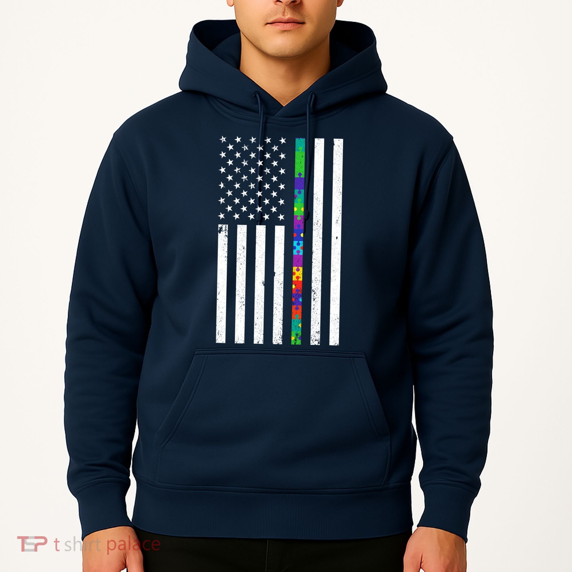 Thin Puzzle Line Autism Flag Hoodie