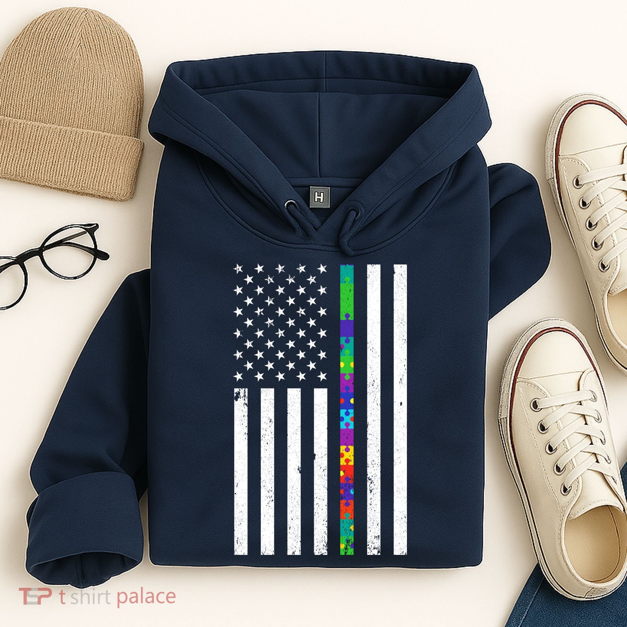 Thin Puzzle Line Autism Flag Hoodie