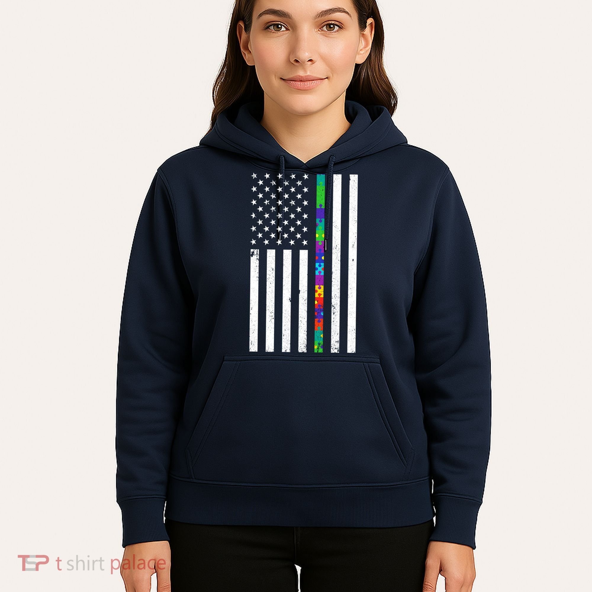 Thin Puzzle Line Autism Flag Hoodie