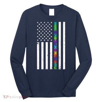 Thin Puzzle Line Autism Flag Long Sleeve Shirt
