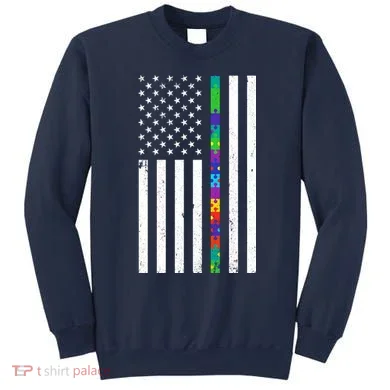 Thin Puzzle Line Autism Flag Sweatshirt