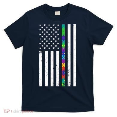 Thin Puzzle Line Autism Flag T-Shirt