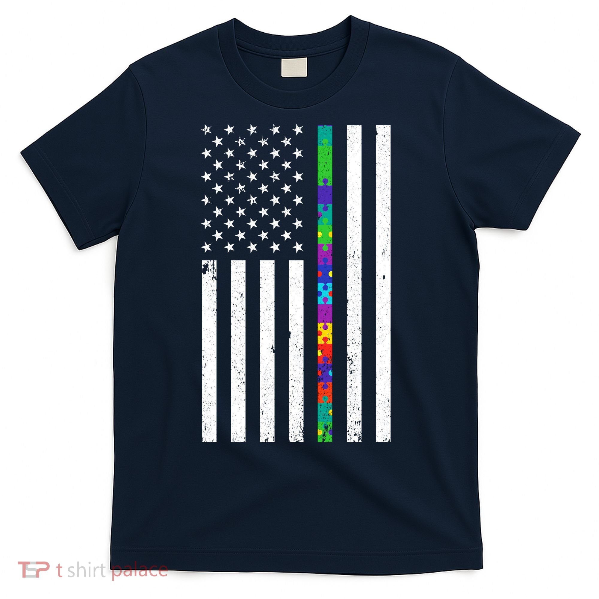 Thin Puzzle Line Autism Flag T-Shirt