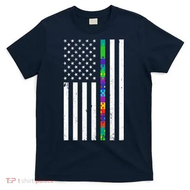 Thin Puzzle Line Autism Flag T-Shirt
