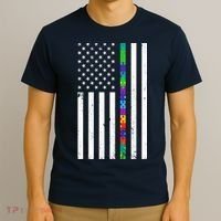 Thin Puzzle Line Autism Flag T-Shirt thumb 3