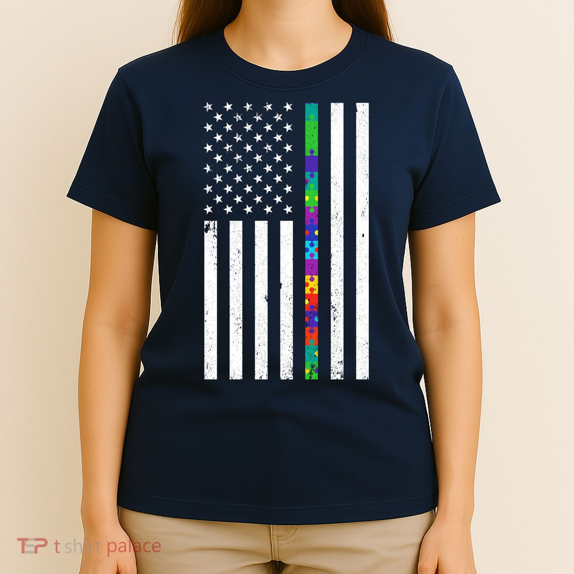 Thin Puzzle Line Autism Flag T-Shirt