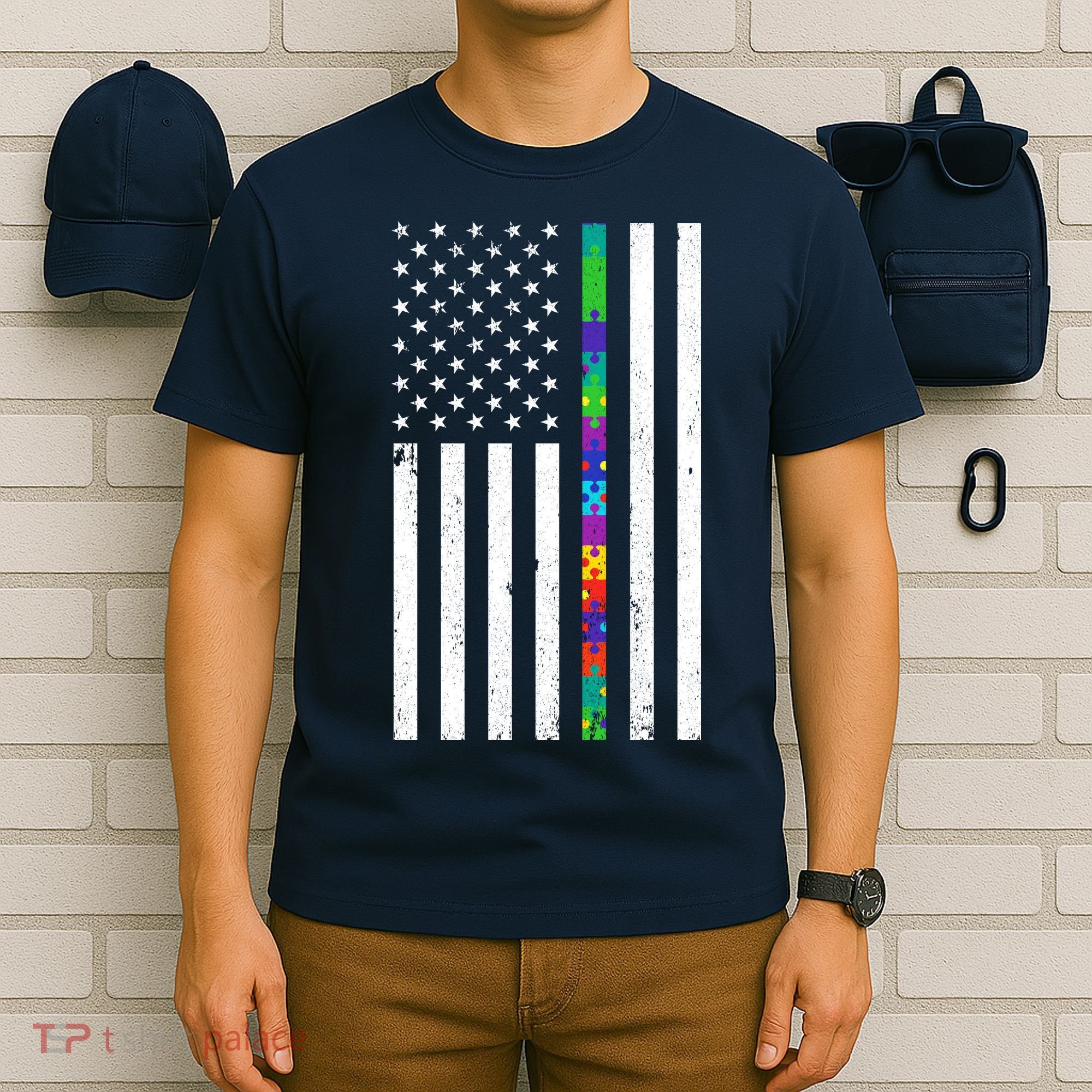 Thin Puzzle Line Autism Flag T-Shirt