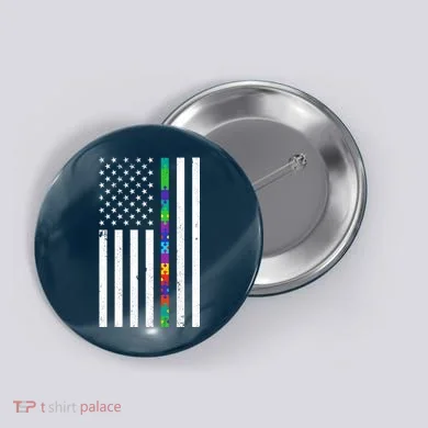 Thin Puzzle Line Autism Flag Button