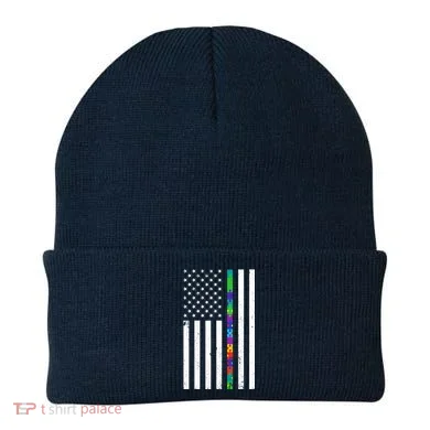 Thin Puzzle Line Autism Flag Beanie