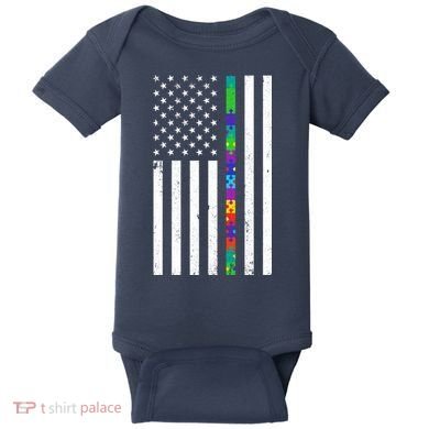 Thin Puzzle Line Autism Flag Baby Bodysuit