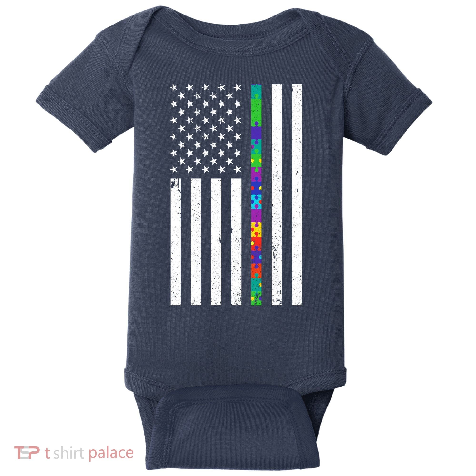 Thin Puzzle Line Autism Flag Baby Bodysuit