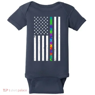 Thin Puzzle Line Autism Flag Baby Bodysuit