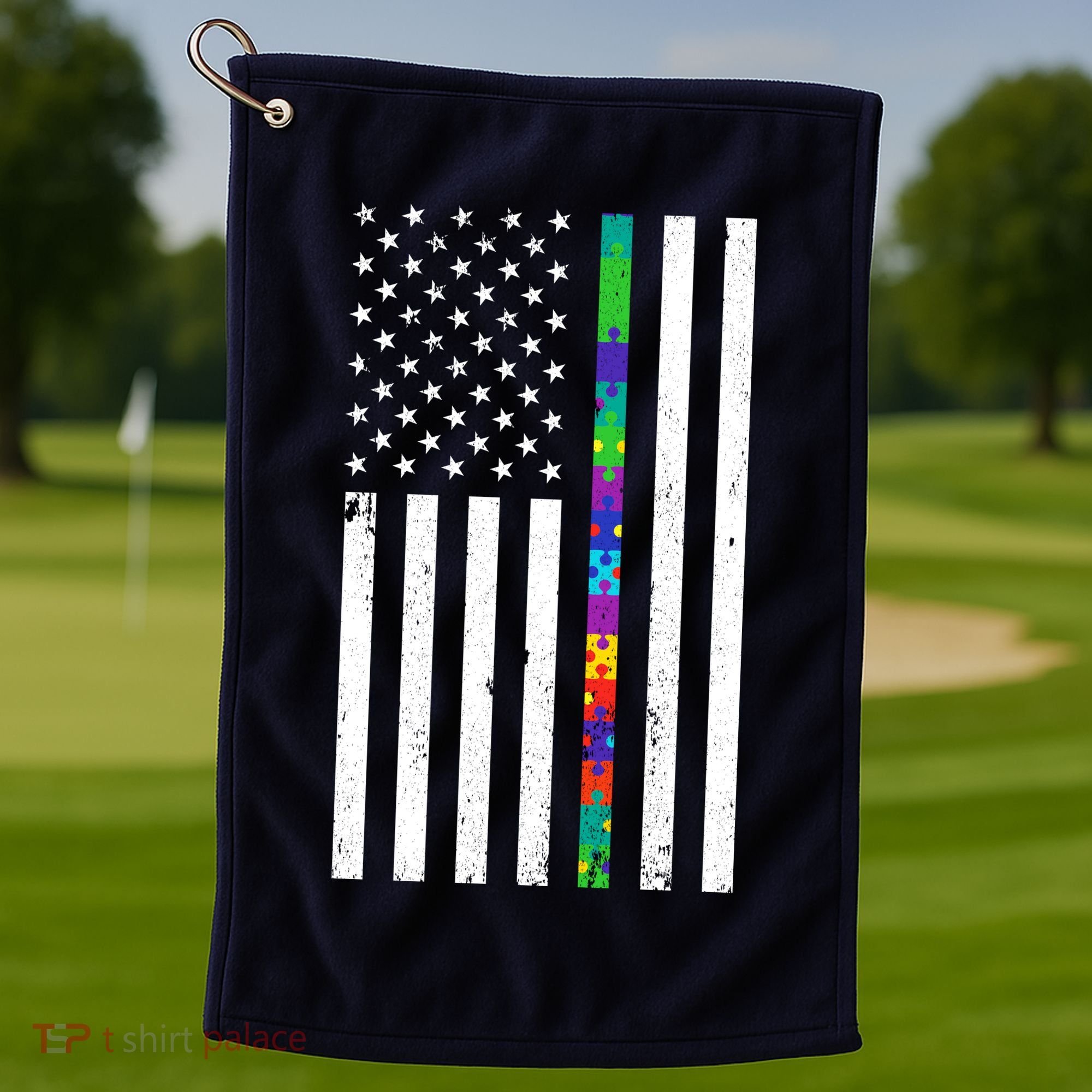Thin Puzzle Line Autism Flag Golf Towel