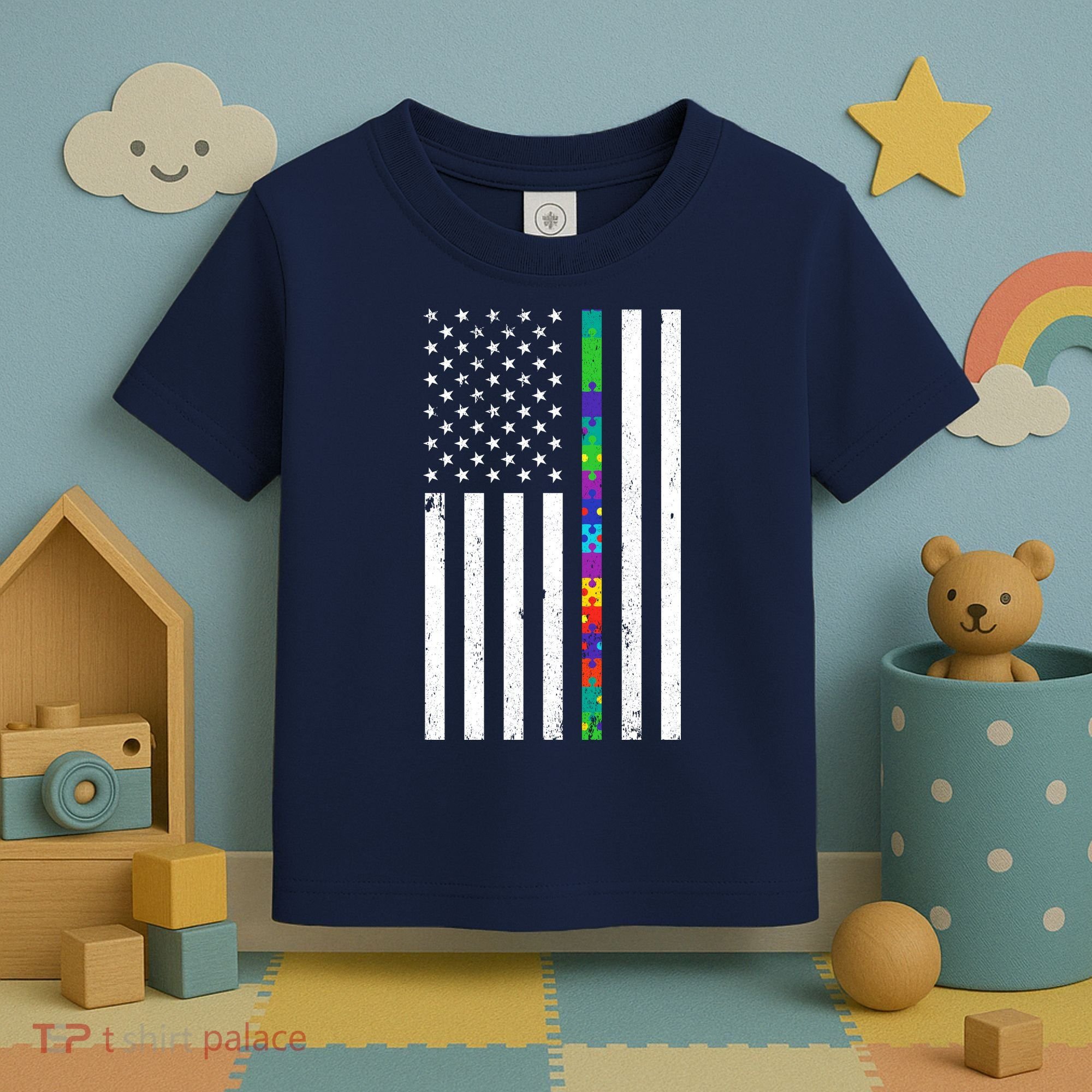 Thin Puzzle Line Autism Flag Toddler T-Shirt