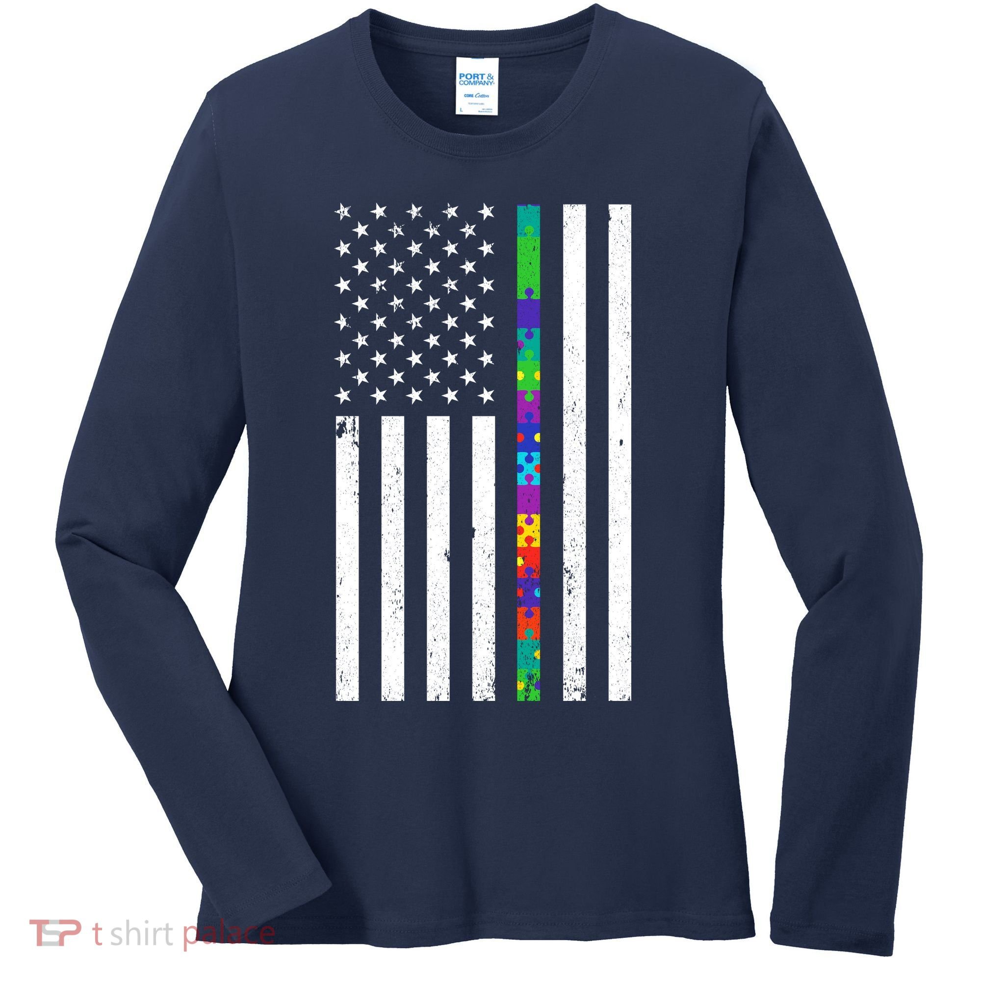 Thin Puzzle Line Autism Flag Women's Long Sleeve Shirt