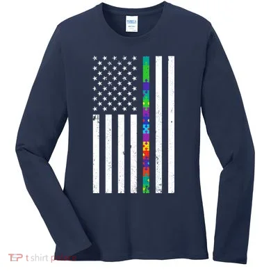 Thin Puzzle Line Autism Flag Women's Long Sleeve Shirt