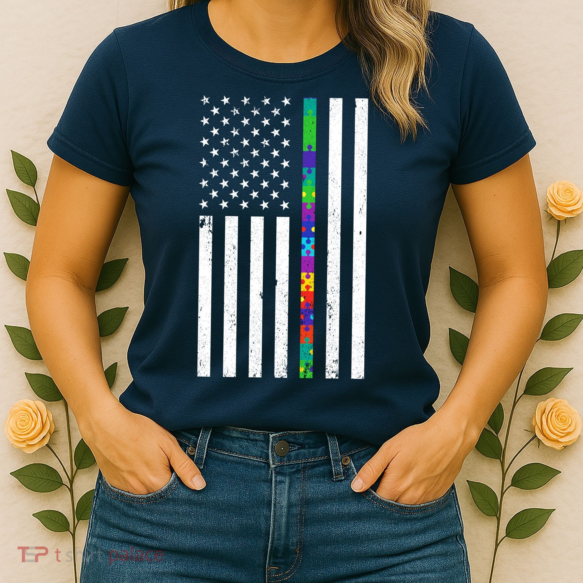Thin Puzzle Line Autism Flag Women's T-Shirt