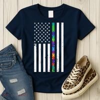 Thin Puzzle Line Autism Flag Women's T-Shirt thumb 3