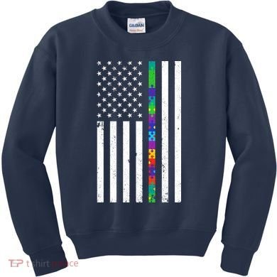 Thin Puzzle Line Autism Flag Kids Sweatshirt
