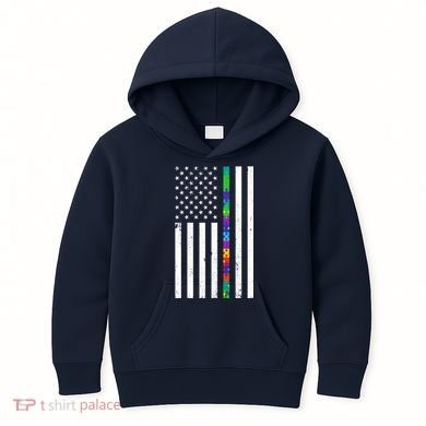 Thin Puzzle Line Autism Flag Kids Hoodie