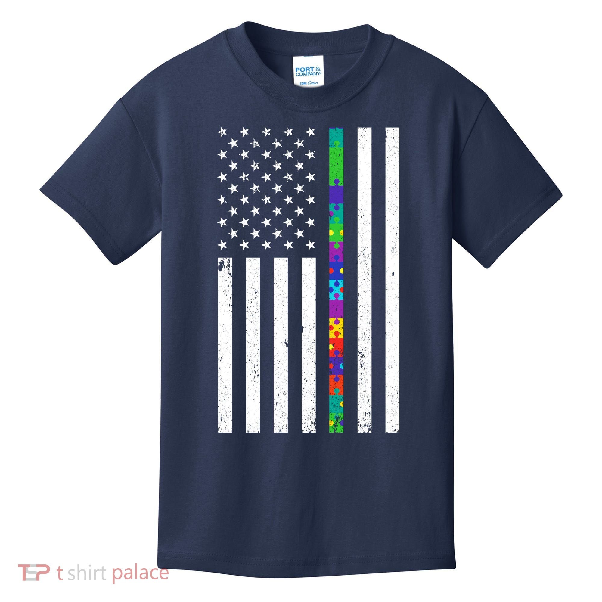Thin Puzzle Line Autism Flag Kids T-Shirt