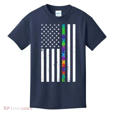 Thin Puzzle Line Autism Flag Kids T-Shirt