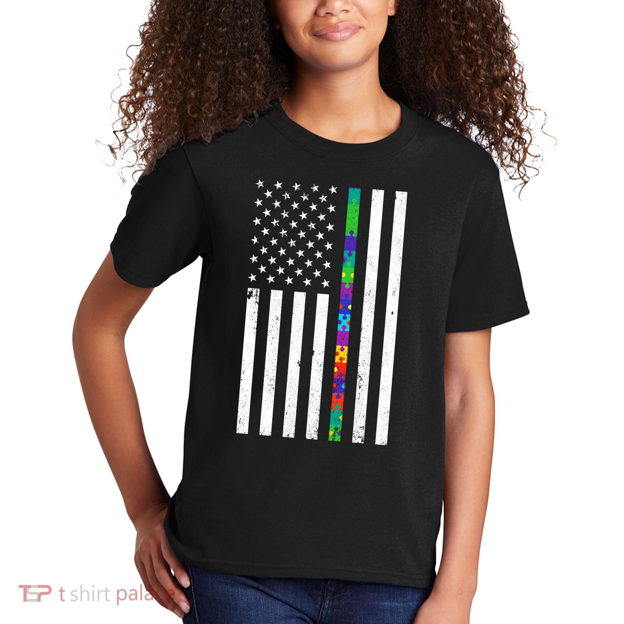 Thin Puzzle Line Autism Flag Kids T-Shirt