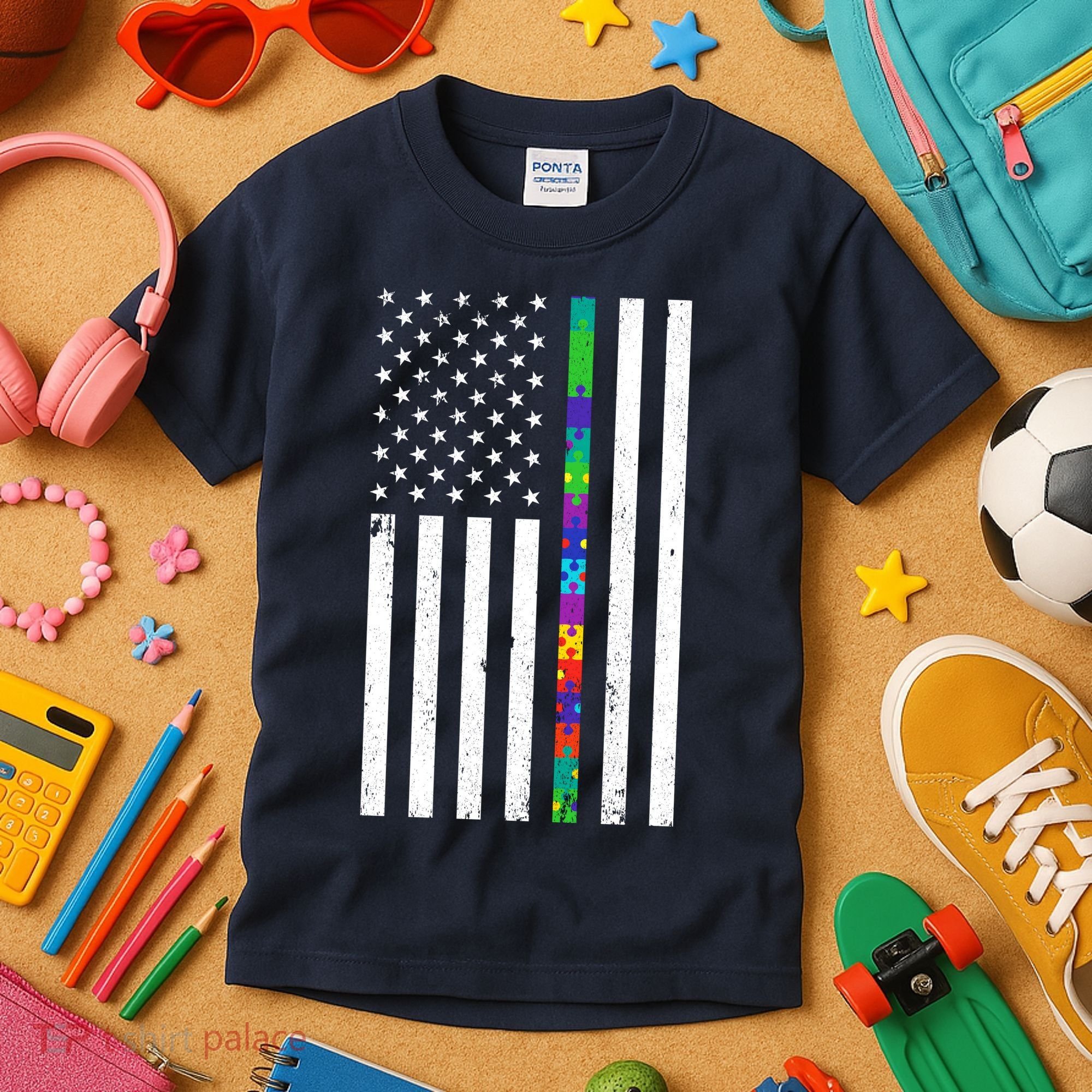 Thin Puzzle Line Autism Flag Kids T-Shirt