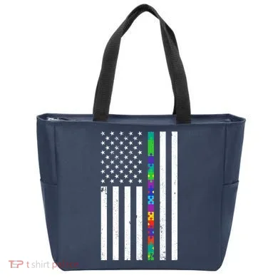 Thin Puzzle Line Autism Flag Tote Bag