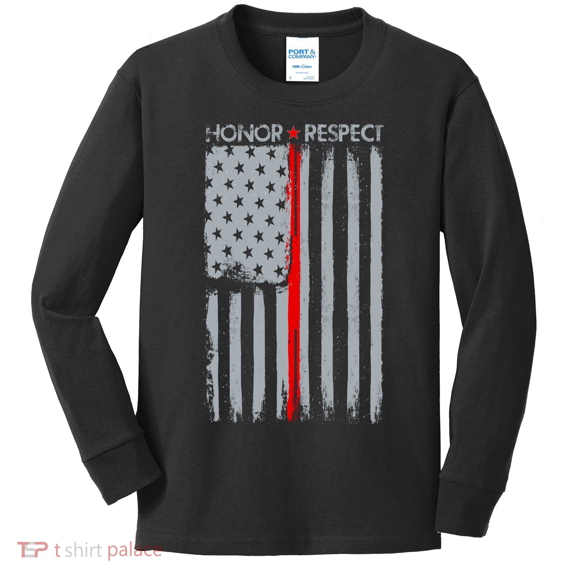 Thin Red Line American Flag Kids Long Sleeve Shirt