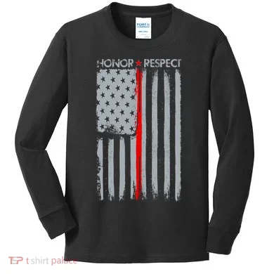 Thin Red Line American Flag Kids Long Sleeve Shirt