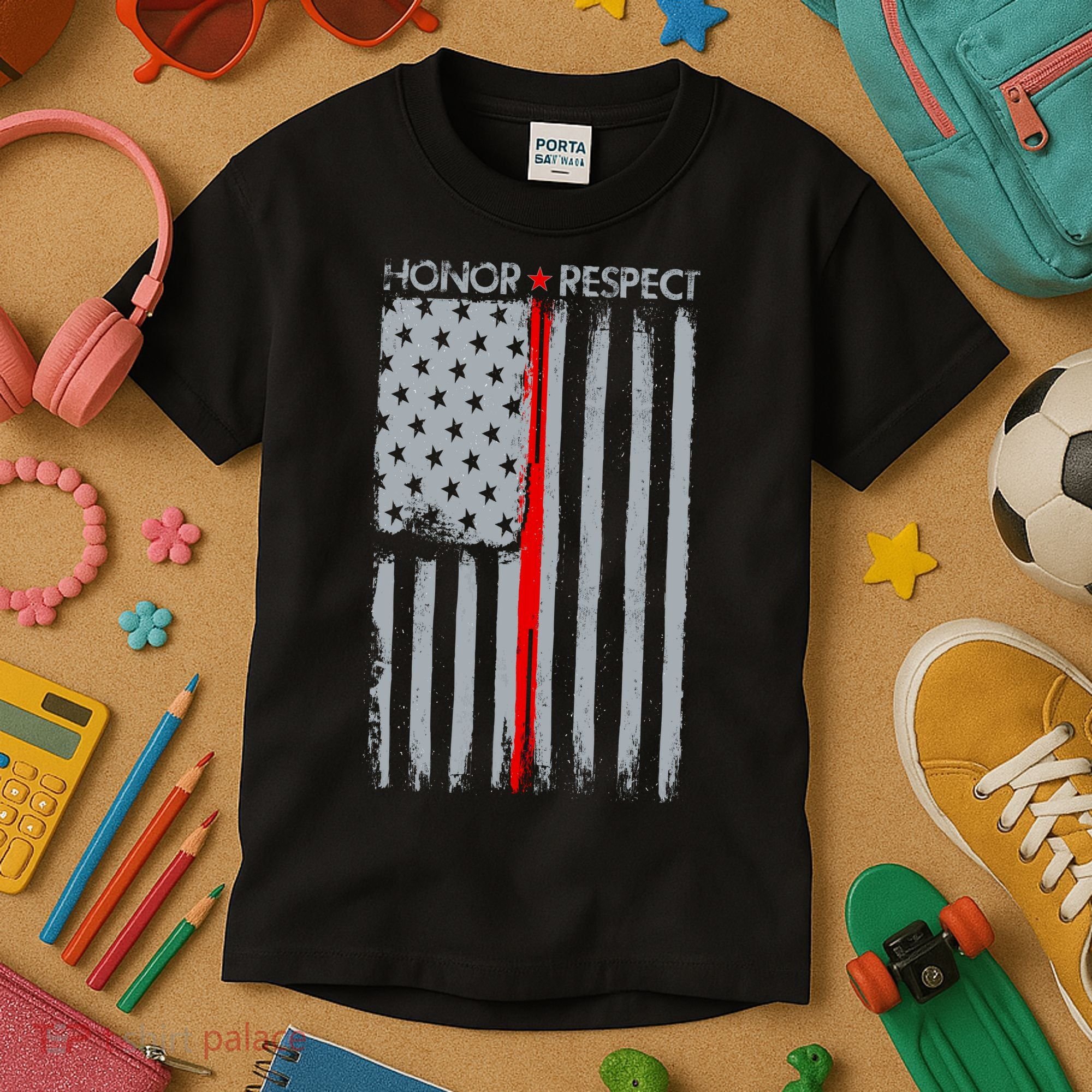 Thin Red Line American Flag Kids T-Shirt