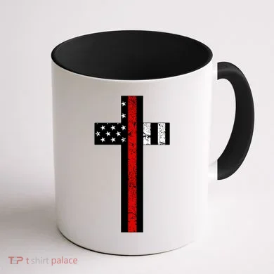 Thin Red Line Cross Firefighter Coffee Mug back
