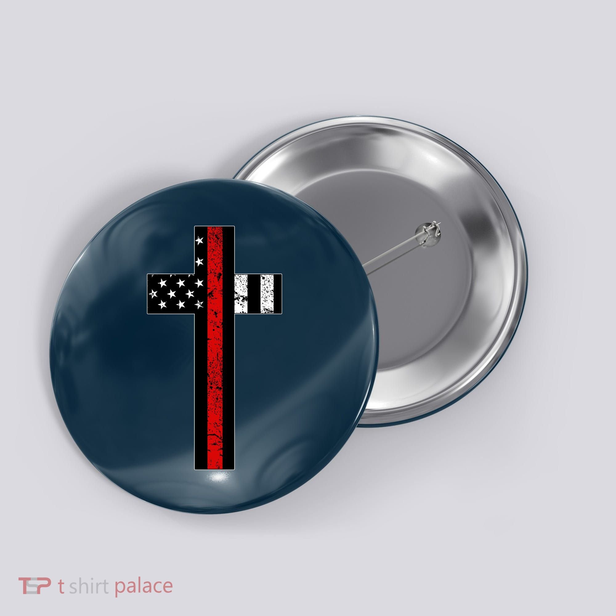 Thin Red Line Cross Firefighter Button