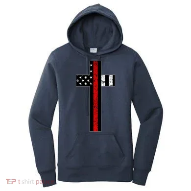 Thin Red Line Cross Firefighter Women's Hoodie