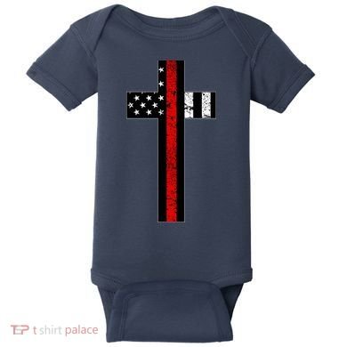 Thin Red Line Cross Firefighter Baby Bodysuit