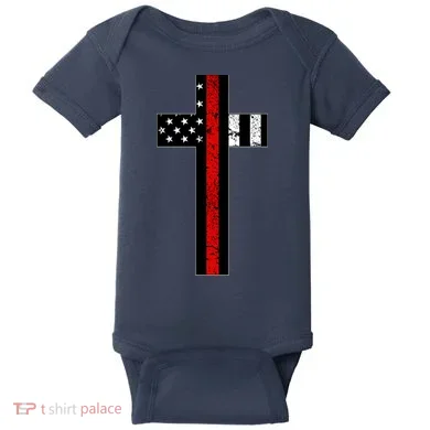 Thin Red Line Cross Firefighter Baby Bodysuit