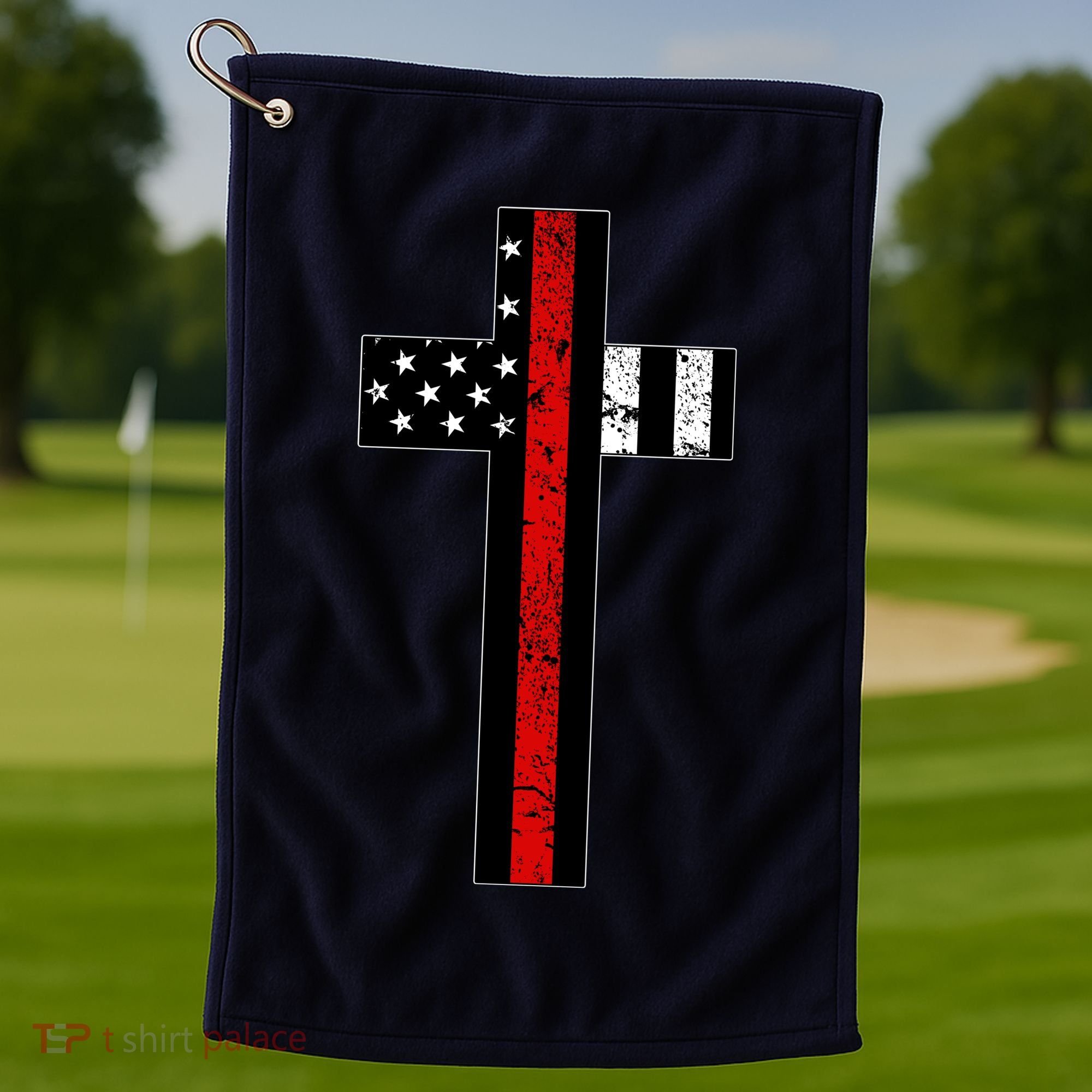 Thin Red Line Cross Firefighter Golf Towel