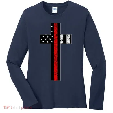 Thin Red Line Cross Firefighter Women's Long Sleeve Shirt
